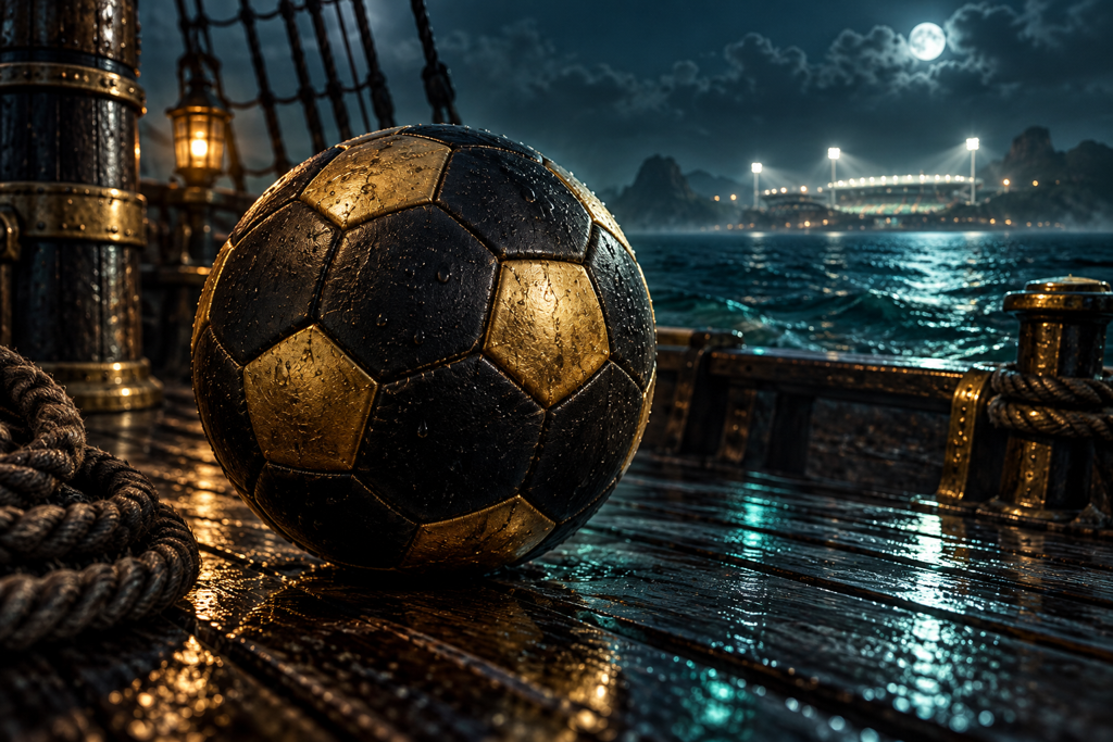 Goldener Fußball auf einem Schiffsdeck